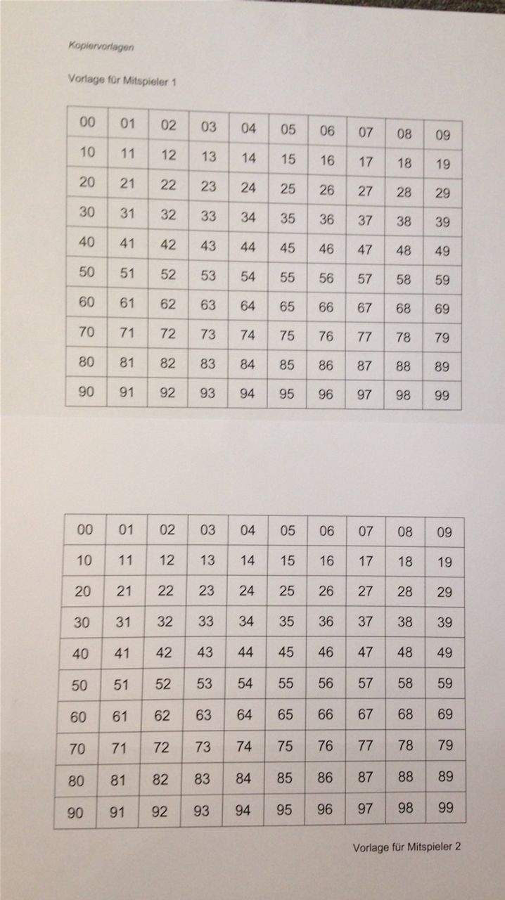 Zahlenbingo Vorlagen